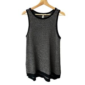 Eileen Fisher Tunic Top Blouse Black Organic Cotton Linen Knit Size Large Petite